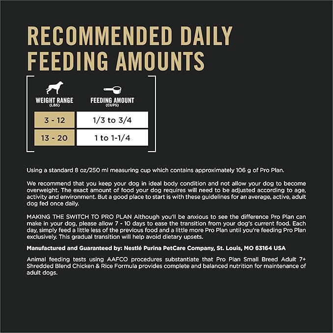 Purina Pro Plan Small Breed 7 Plus Shredded Blend Chicken and Rice Formula Senior Dog Food - 18 lb. Bag