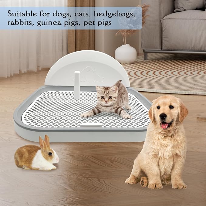 Tfwadmx Pee Pad Holder Dog Potty Tray with Splash Guard & Center Post Mesh Training Toilet Potty Tray Puppy Pad Holder for Puppy and Small Size Dog (Grey, 18.1"×14.8")
