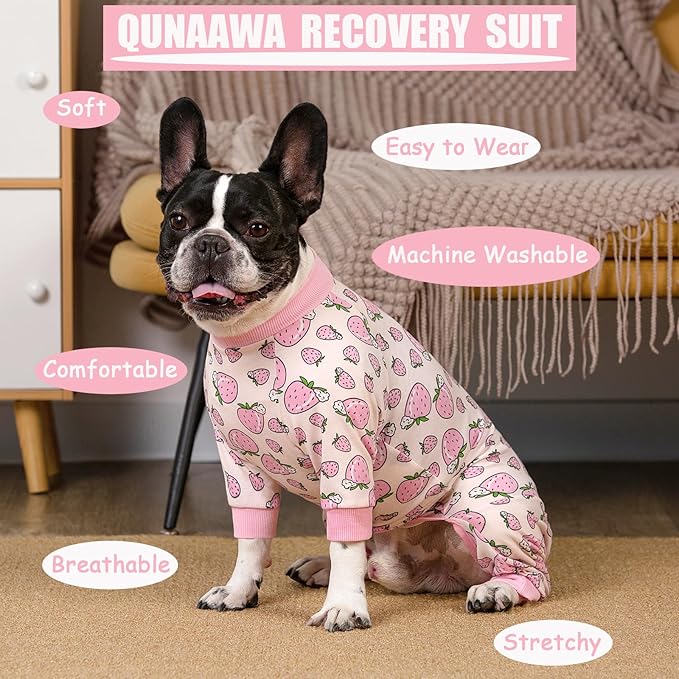 Dog Recovery Suit - Soft Pajamas Bodysuit, Cone Alternative, Prevent Licking - Female/Male (X-Large, Strawberry Pink)