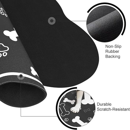 Voanos Dog Cat Food Mat,Rapid AbsorbentPet Feeding Mat, Bone Shaped Dog Placemat Water Bowl Mat with Rubber Backing,No Stains Dog Cat Food Mats Indoor, Pet Accessories Supplies 12""x18"" Black