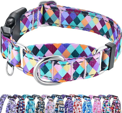 Reflective Martingale Collar for Dogs with Quick Release Buckle No Pull Training Dog Collars (Colorful Geometric, Small)