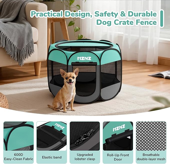 Dog Cat Playpen, Portable Puppy Pet Crate Indoor for Small Dogs Cats Rabbits, Foldable Dog Cage Enclosure for Outdoor, Pop Up Dogs Tent Kennel with Carrying Case, Blue