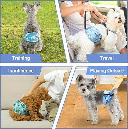 5 Pack Dog Diapers Male Reusable, Premium Belly Bands for Dogs, High Absorbing Male Dog Pee Wraps for Doggie in Incontinence or Excitable Urination Galaxy XS
