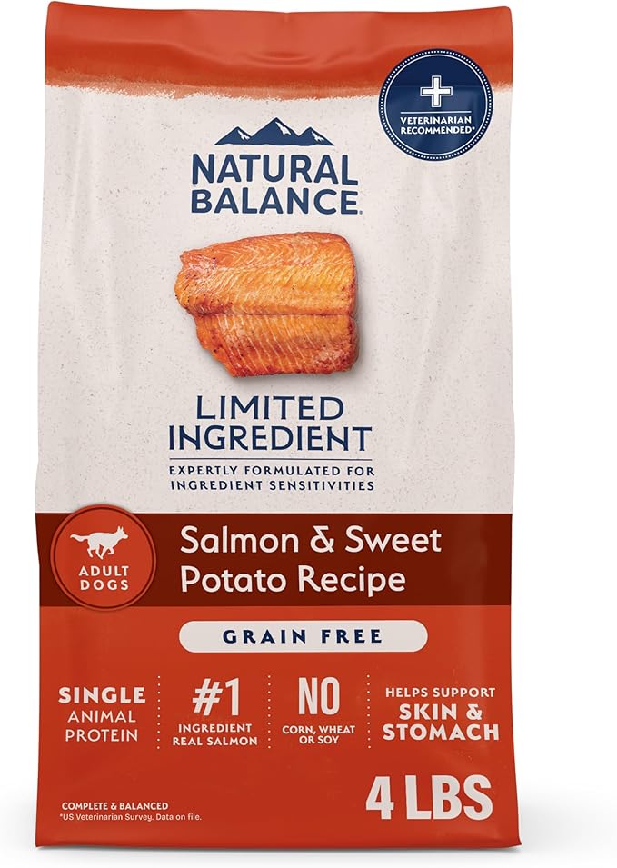 Natural Balance Limited Ingredient Grain Free Salmon & Sweet Potato Dry Dog Food, Sensitive Stomach, 4 lb (Pack of 1)