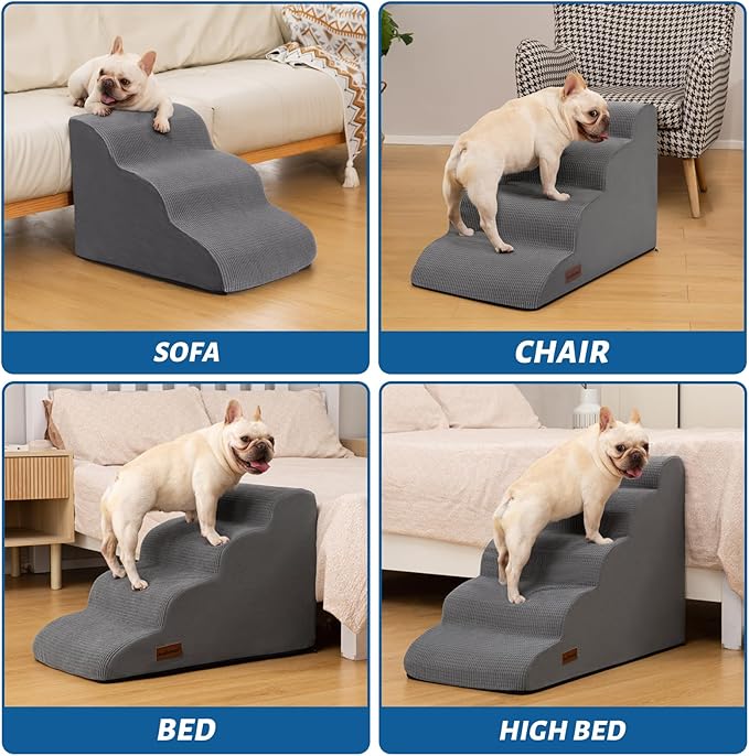 Aodisman 3-Step Dog Ramp and Stairs for Sofa and Chair - Non-Slip Sturdy Pet Steps for Small Dogs and Cats,15.7" H,Grey