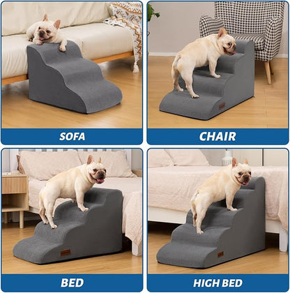 Aodisman 3-Step Dog Ramp and Stairs for Sofa and Chair - Non-Slip Sturdy Pet Steps for Small Dogs and Cats,15.7" H,Grey