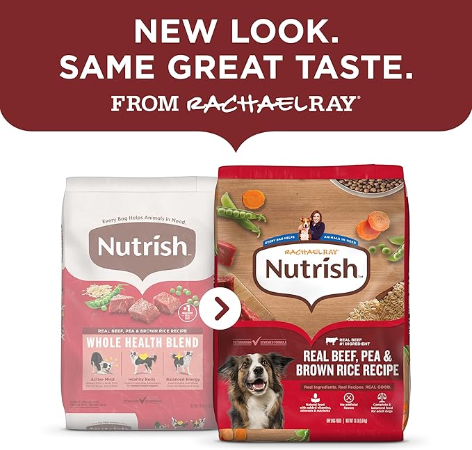 Nutrish Rachael Ray Adult Dry Dog Food Real Beef, Pea & Brown Rice Recipe, 40 lb. Bag (Packaging May Vary)