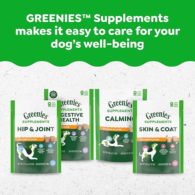 Greenies Supplements Digestive Health Probiotics for Dogs, Dog Probiotic Supplements, Chicken Flavor, 7.8 oz. Pouch of 40 Count