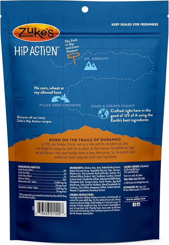 Zuke’s Hip Action, Hip And Joint Support Treats, Soft And Chewy Natural Dog Chicken Treats, Chicken Recipe - 16.0 OZ Bag