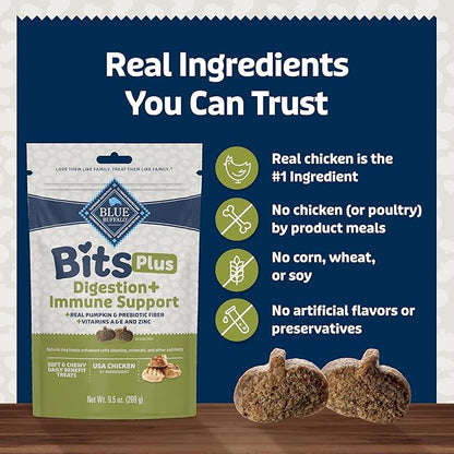 Blue Buffalo Blue Bits Plus Digestion and Immune Support Dog Treats, Chicken, 9.5-oz. Bag (Pack of 2)