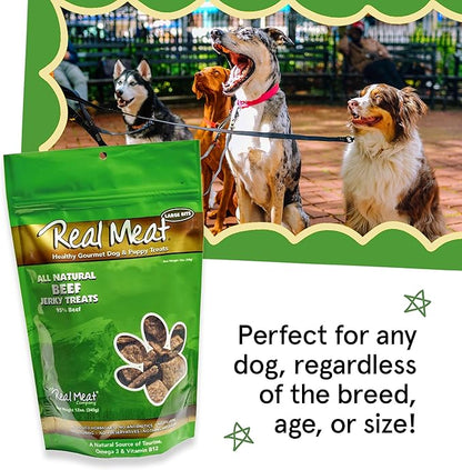TRMC Real Meat Dog Treats - Three 12oz Bag of Bite-Sized Air-Dried Beef Jerky for Dogs - Grain-Free Jerky Pet Treats with 95% Free-Range, Grass Fed Beef - All-Natural High Protein Treats