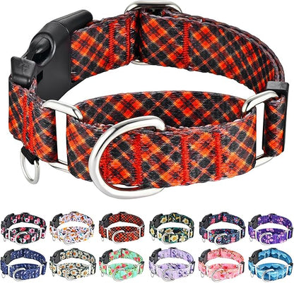 Christmas Martingale Collar for Small Dogs Plaid Dog Collars with Buckle Adjustable Soft Nylon Dog Collar (Red Plaid, Small)