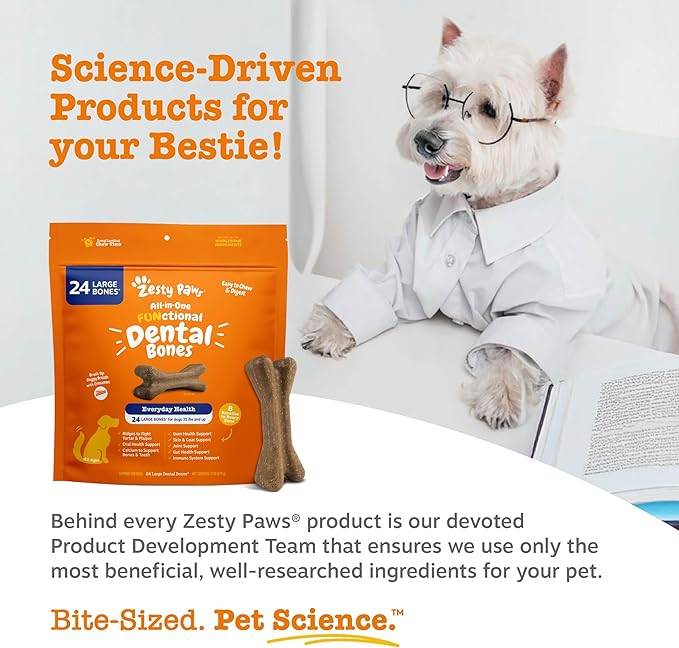 Zesty Paws Dental Bones - Fights Tartar & Plaque - Gum, Teeth & Bone Health - Cinnamon for Dog Breath - Immune, Joint, Gut, Skin & Coat Support - Omega 3 EPA & DHA and Calcium - Medium Dogs - 12 ct