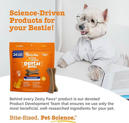 Zesty Paws Dental Bones - Fights Tartar & Plaque - Gum, Teeth & Bone Health - Cinnamon for Dog Breath - Immune, Joint, Gut, Skin & Coat Support - Omega 3 EPA & DHA and Calcium - Medium Dogs - 12 ct