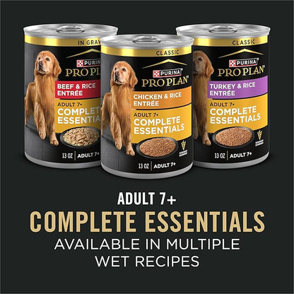 Purina Pro Plan Wet Dog Food for Senior Dogs Adult 7 Plus Chicken and Rice Entree Classic - 13 oz. Cans,(Pack of 24)