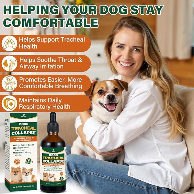 Dogs Tracheal Collapse Supplement, 4 FL OZ Trachea Cough Elixir, Dog Cough Relief for Dry Cough Goose Honk & Smooth Breathing, Natural Herbs Respiratory Support Drops - Bacon Flavor