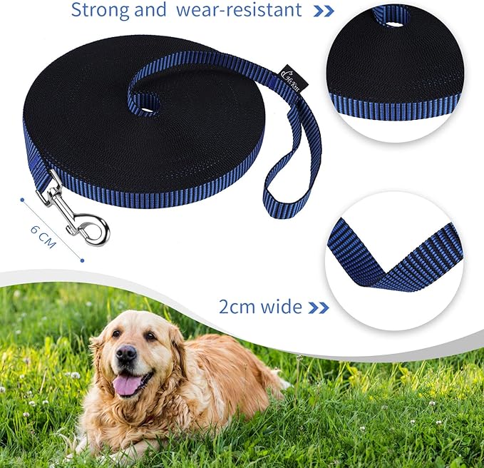 Hi Kiss Dog/Puppy Obedience Recall Training Agility Lead - 15ft 20ft 30ft 50ft 100ft Training Leash - Great for Training, Play, Camping, or Backyard(100ft,Black_Blue)