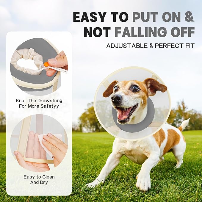 Soft Dog Cone Collar to Stop Licking-Adjustable Comfortable Mesh Recovery Collars After Surgery for Small or Miniature Dogs, Alternative to Plastic Elizabethan Collar for Neuter Incision Care (Grey,L)