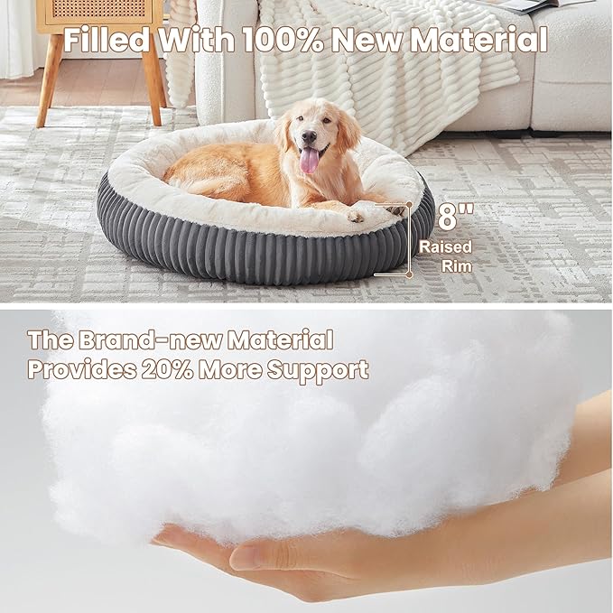 36 inches Donut Dog Bed for Large Dogs - Calming Round Pet Bed with Removable Cover,Washable Milk Plush Faux Fur, Fits Pets up to 80 lbs(Charcoal,Large)
