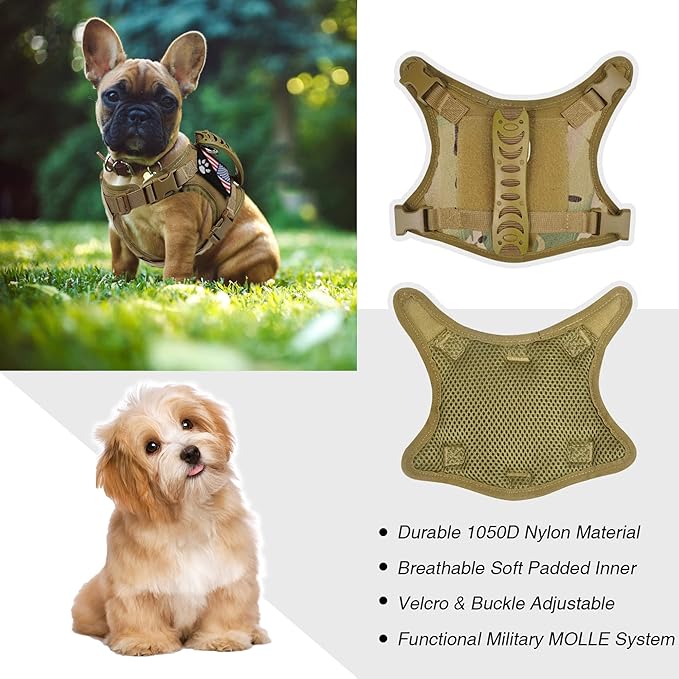 Tactical Dog Harness Tactical Puppy Vest with Rubber Handle K9 Military Adjustable Pet Vest Harness for Outdoor Training XS Dog Harness (Camouflage Harness)