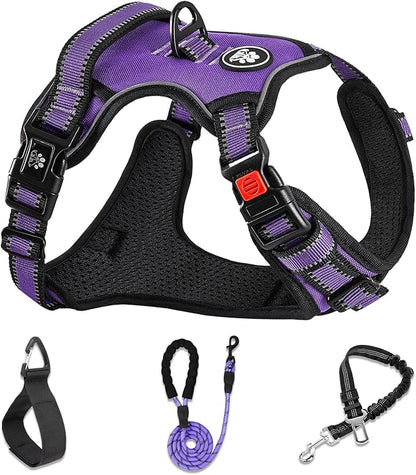 NESTROAD No Pull Dog Harness,Adjustable Oxford Dog Vest Harness with Leash,Reflective No-Choke Pet Harness with Easy Control Soft Handle for Small Medium Dogs(Medium,Purple)