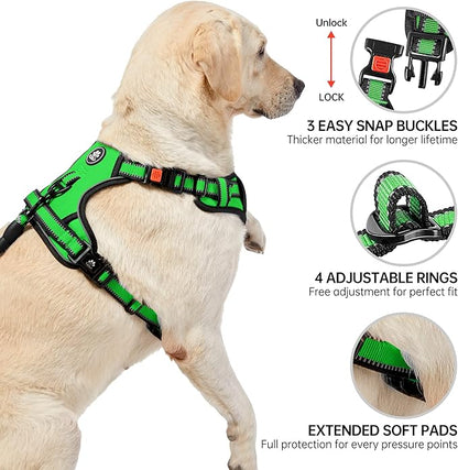 NESTROAD Dog Harness, Adjustable Oxford Harness with Leash, Reflective No-Choke Pet Vest with Easy Control Handle (M, Fluorescent Green)