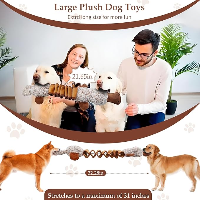 BUYPOW Squeaky Dog Toys, Interactive Tug of War Puppy Toys, Funny Plush Dog Chew Toys, Stuffed Dog Toys for Small,Medium and Large Dogs - Platypus