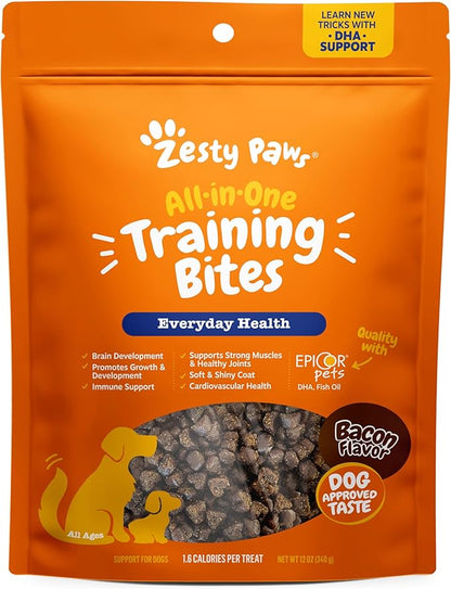 Zesty Paws Training Treats for Dogs & Puppies - Dog Treats for Training - Healthy Dog Chews for Hip, Joint & Muscle Health - for All Breeds and Ages - Bacon Flavor - 12oz