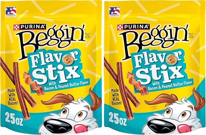 Purina Beggin'’ Flavor Stix with Bacon & Peanut Butter Flavor - 25 oz. Pouch (Pack of 2)