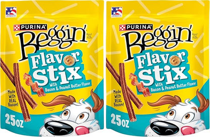 Purina Beggin'’ Flavor Stix with Bacon & Peanut Butter Flavor - 25 oz. Pouch (Pack of 2)