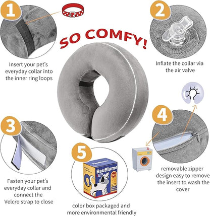 Inflatable Reflective Dog Cone Collar Alternative After Surgery,Doggie Recovery Dount Neck Ecollar,Adjustable Soft Dog Cone Collar for Small Medium Large Dogs (Grey, L)