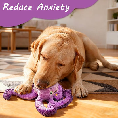 Squeaky Dog Toys, Stuffed Large Dog Toys to Keep Them Busy, Interactive Plush Chew Toys with Crinkle Paper, Tough Pet Animal Toys for Small Medium Large (Purple Octopus)