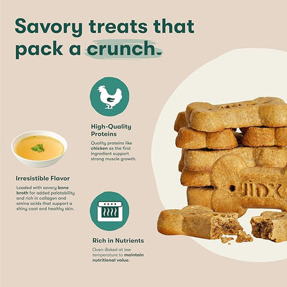 Jinx Oven-Baked Chicken Bone Broth Biscuit Dog Treats - Crunchy, All Natural, Superfood-Rich with Cage-Free Chicken, Dog Biscuits for Puppies, Adults & Seniors - 16oz