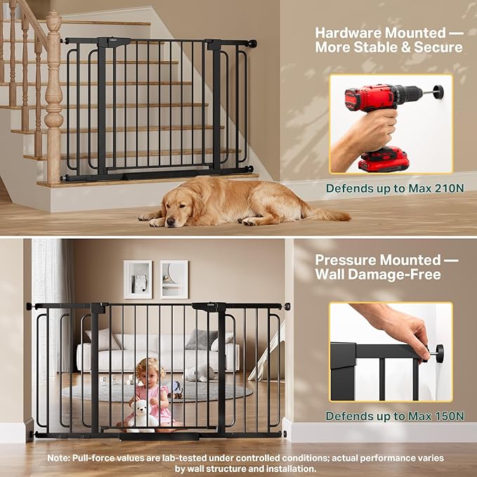 Cumbor Extra Wide Baby & Pet Gate Set, 29.7-51.5" & 36.6-59" Gates with Dual-Lock, Auto-Close, One-Hand Operation for Stairs, Hallways & Doorways