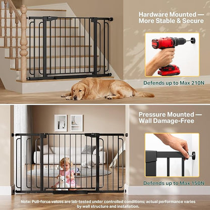 Cumbor Extra Wide Baby & Pet Gate Set, 29.7-51.5" & 36.6-59" Gates with Dual-Lock, Auto-Close, One-Hand Operation for Stairs, Hallways & Doorways