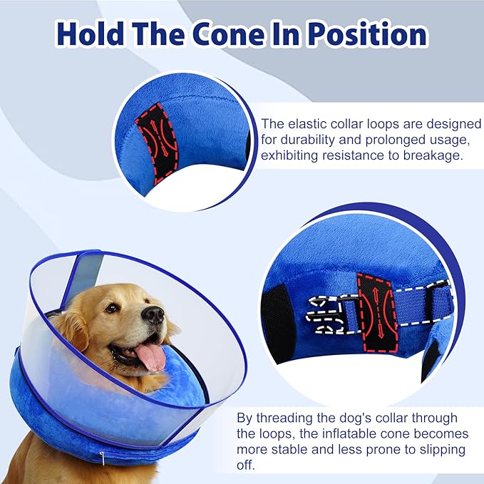 BARKLESS Inflatable Dog Cone, Soft Dog Donut Collar After Surgery, 2-in-1 Inflatable Collar with Detachable Anti-Licking Shield, Patented Donut Cone to Stop Licking Wounds