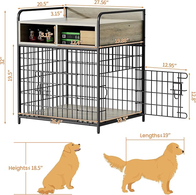 Saudism Small Dog Crate Furniture, Puppy Dog Kennel Indoor, Wood Dog Cage Table with Drawers Storage, Heavy Duty Dog Crate, Jaula para Perros, Sturdy Metal, 27.6" L×20.5" W×31.9" H