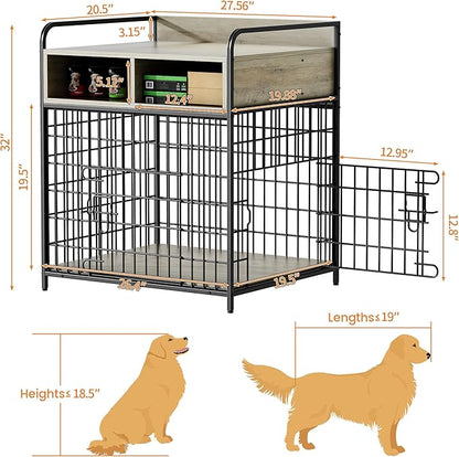 Saudism Small Dog Crate Furniture, Puppy Dog Kennel Indoor, Wood Dog Cage Table with Drawers Storage, Heavy Duty Dog Crate, Jaula para Perros, Sturdy Metal, 27.6" L×20.5" W×31.9" H