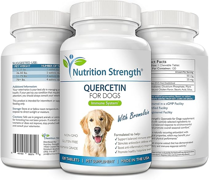 Quercetin for Dogs with Bromelain to Support Balanced Immune System, Promote Inflammatory Relief & Antioxidant Activity, Quercetin for Dog Allergies, 120 Chewable Tablets
