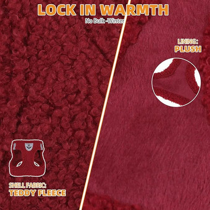 KOOLTAIL Christmas Plush Small Dog Harness and Leash Set, Warm Fleece No Pull Puppy Vest for Winter, Lightweight Reflective Step in Pet Harness for Medium Sized Dogs Boy Girl Outdoor Walking, Red S