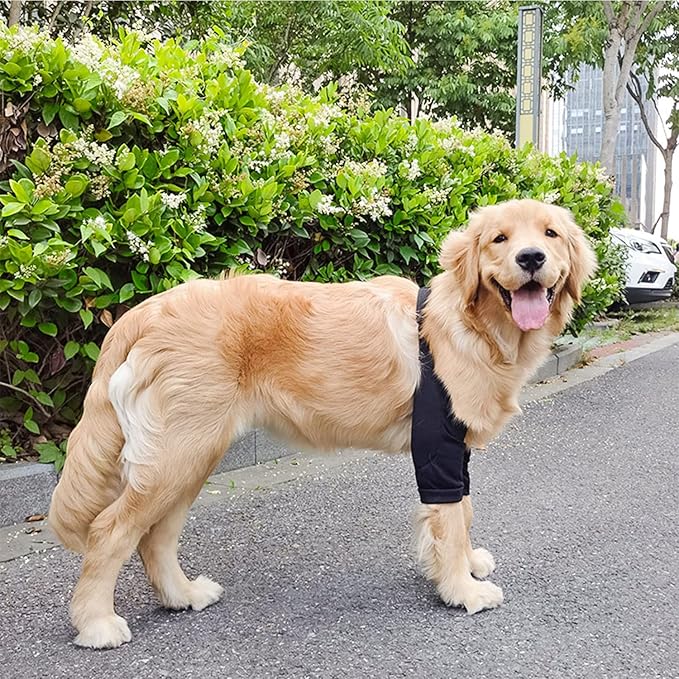 HDKUW Dog Elbow Protector, Dog Front Leg Recovery Sleeve for Prevent Licking Wound, Elbow Sleeves with Mesh Pad for Medium Large Dogs Black L