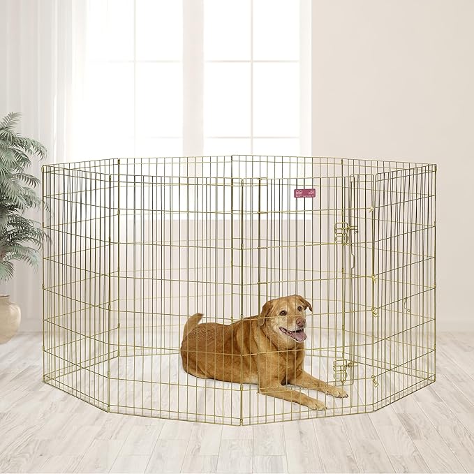 MidWest Homes for Pets 42-Inch Exercise Pen, for Indoor and Outdoor Use, 16 Sq Feet of Play, Single Door Folding Dog Pen, with Large Door Opening & Secure Latch, Easy to Set Up, Foldable Dog Playpen