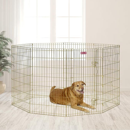 MidWest Homes for Pets 42-Inch Exercise Pen, for Indoor and Outdoor Use, 16 Sq Feet of Play, Single Door Folding Dog Pen, with Large Door Opening & Secure Latch, Easy to Set Up, Foldable Dog Playpen