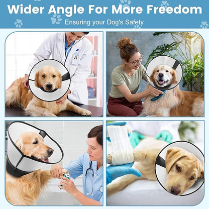 Upgraded Dog Cone Collar After Surgery, Soft Breathable Pet Recovery Collar with Double-Layer Design and Support Plate, Adjustable Dog Cone Collar for Large Medium Dogs, Elizabethan Collar（Black，L）