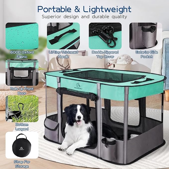 Dog Playpen,Pet Playpen,Foldable Dog Cat Playpens,Portable Exercise Kennel Tent Crate,Water-Resistant Breathable Shade Cover, Indoor Outdoor Travel Camping Use for Small Animals with Carrying Case(M)
