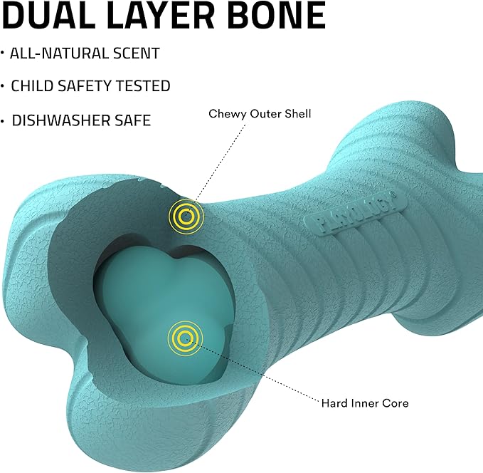 Playology Dog Toys | Dual Layer Bone Durable Chew Toy Bone for Dogs (Value 2-Pack) | Medium Peanut Butter Scented Toy - Easy to Clean and Made from Non Toxic Materials