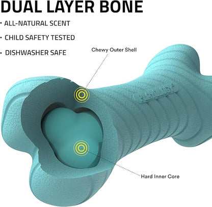 Playology Dog Toys | Dual Layer Bone Durable Chew Toy Bone for Dogs (Value 3-Pack) | Small Peanut Butter Scented Toy - Easy to Clean and Made from Non Toxic Materials