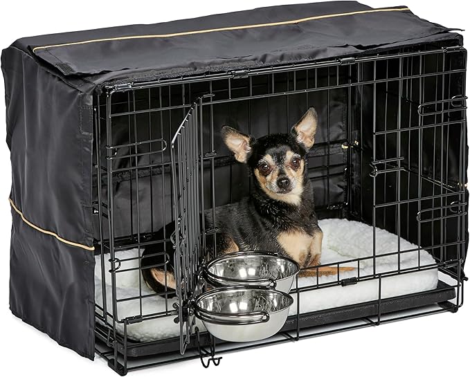 MidWest Homes for Pets XS Double Door iCrate Starter Kit, 22-inch Dog Crate Bundle for Extra-Small Dogs, Includes Cage, Pet Bed, 2 Bowls and Privacy Cover