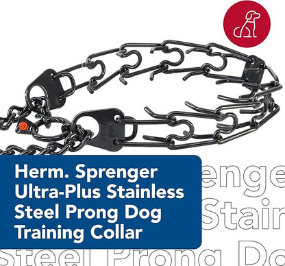 Herm. Sprenger Ultra-Plus Black Stainless Steel Dog Prong Training Collar 2.25mm Prongs x 16" Overall Length (Neck Size up to 13 in)