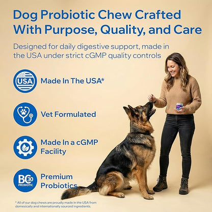 Dog Probiotics for Digestive Health & Gut Health | Probiotics for Dogs w/Prebiotics & Digestive Enzymes | Dog Probiotics for Diarrhea, Bad Breath, Immunity | Constipation & Gas Relief for Dogs | 90ct